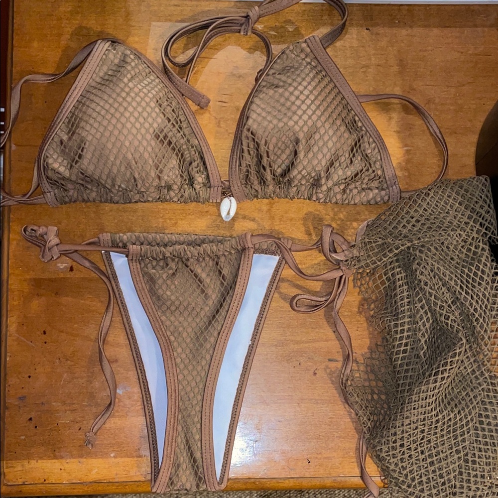 Brown Mesh Bikini Set